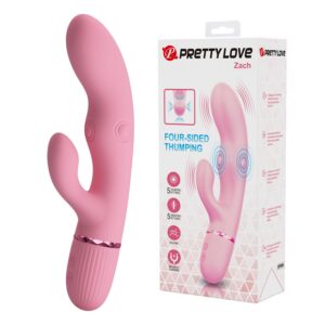 Silikonowy wibrator króliczek czterostronny Pretty Love Zach różowy